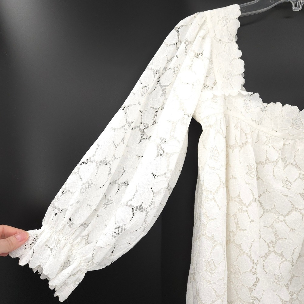 Loeffler‎ Randall Lace Blouse Women S White Puff Sleeve Cottagecore Romantic - Picture 3 of 8